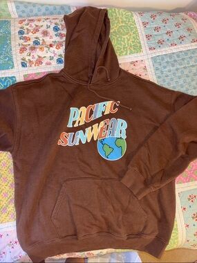 Pacific Sunwear Brown Hoodie with Multicolor Retro Logo